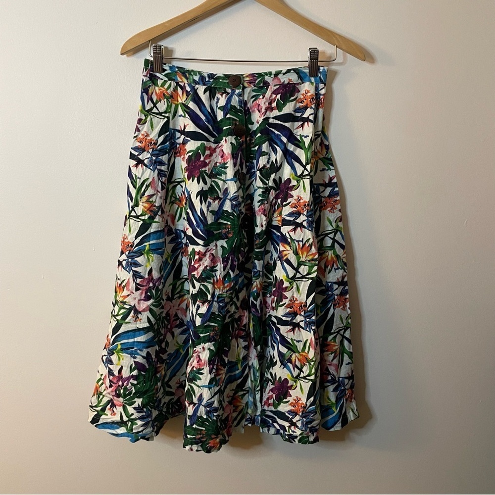 Flint and Moss Floral A-Line Skirt - Multicolor size small linen blend
